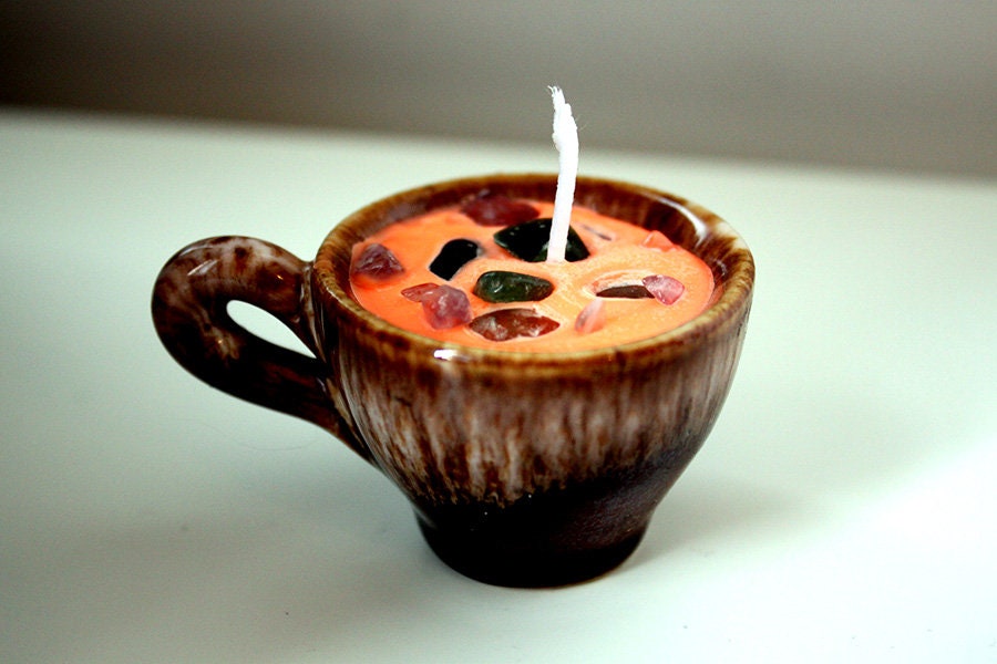 Bougie d'intention Énergie Positive - Bougie Orange Tasse Contenant Recyclé Autel Porcelaine Vintage