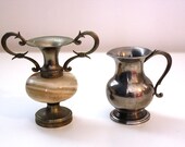Ritual vases - tinplate and marble - rose tin - vintage French crafts 1940 - ewers - altar - witch - spell - offering