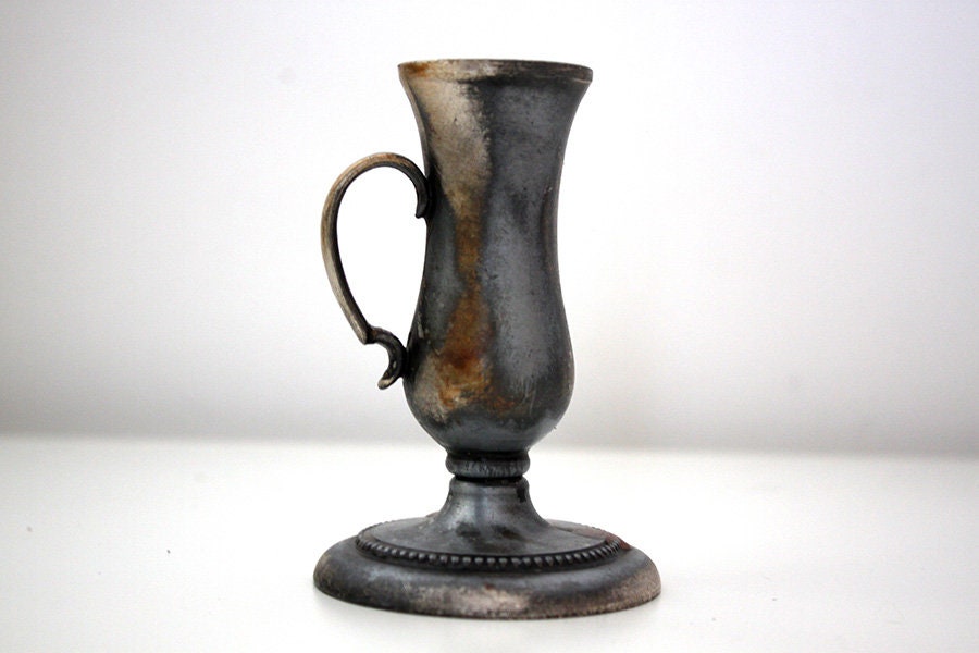 Bougeoir Ancien en Étain - Antiquité Vintage Français Années 1950 Autel Rituel Sorcière Bougies Sort