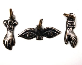 Collana realizzata con autentico milagro messicano, ex voto, mano di protezione o contro il malocchio, amuleto, wicca, Messico, portafortuna