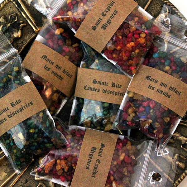 Emergencies - Set of three sachets of natural incense grains - Saint Rita, Saint Expedit, Mary who undoes the knots - wicca pagan witch