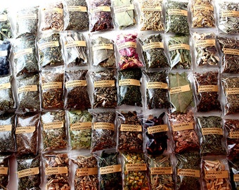Apothecary set, herbalist starter kit - green witch baby kit - altar - 50, 12 or 10 plants - herbs, seeds, bark, flowers