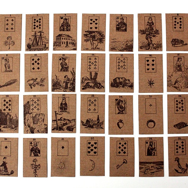 Mini jeu de Tarot Lenormand (grand tableau Lenormand 36 cartes) dans son sachet organza - deck de poche - autel de voyage voyance divination