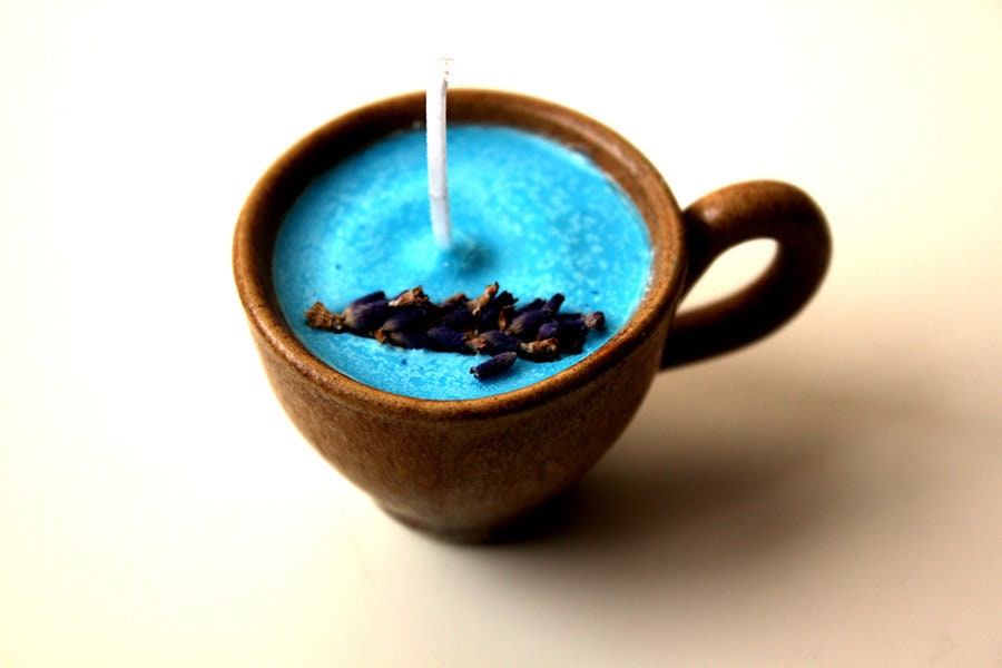 Bougie d'intention Rêves Lucides, Prémonitoires - Bougie Bleue Tasse Contenant Recyclé Autel Porcela