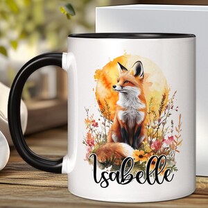 Personalized Fox Mug: Custom Watercolor Coffee Cup, Nature Lover Gift
