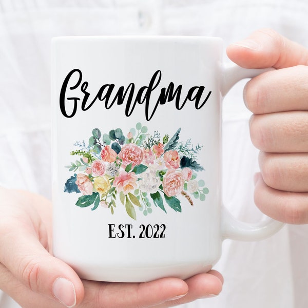Grandma Mug for New Grandmother Established with Year, Pregnancy Reveal Gift for Grandma to Be Promoted to Grandparent Est Baby Announcement