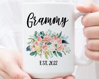 Grammy Mug for New Grandmother Established with Year, Pregnancy Reveal Gift for Grandma to Be, Promoted to Grammy EST 2024 Baby Announcement