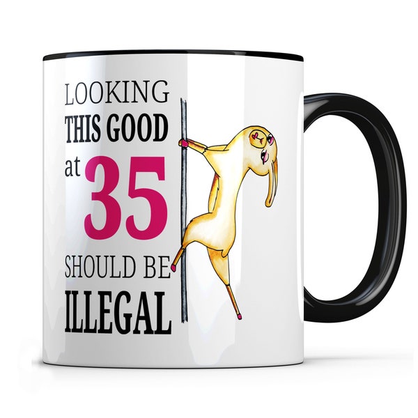 35th Birthday Mug for Her, Funny Birthday Gifts for Women Turning 35 Years Old, Llama Birthday Mug, Looking This Good Should Be Illegal