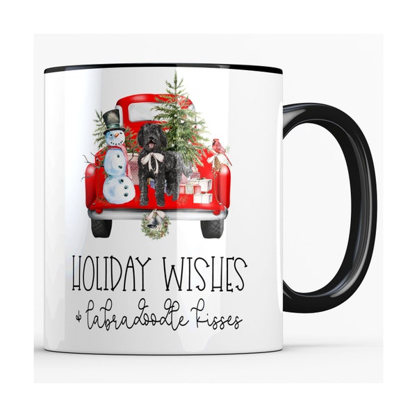 Labradoodle Gifts for Dog Mom, Christmas Dog Mug, Holiday Wishes and Labradoodle Kisses Mug for Pet Owner, Dog Lover Gift