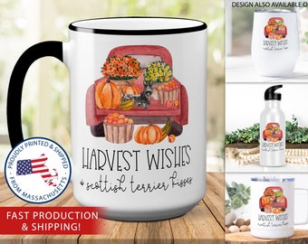 Fall Mug for Dog Mom, Gift for Scottish Terrier Owner, Harvest Wishes and Scottish Terrier Kisses, Autumn Coffee Cup for Proud Pet Parent