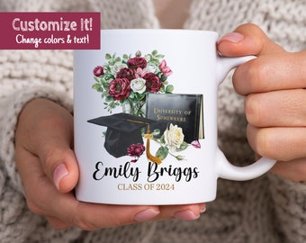 Custom Graduation Mug for Her with Name, Personalized High School College Graduation Gifts for Women, Customized Class of 2024 Gift