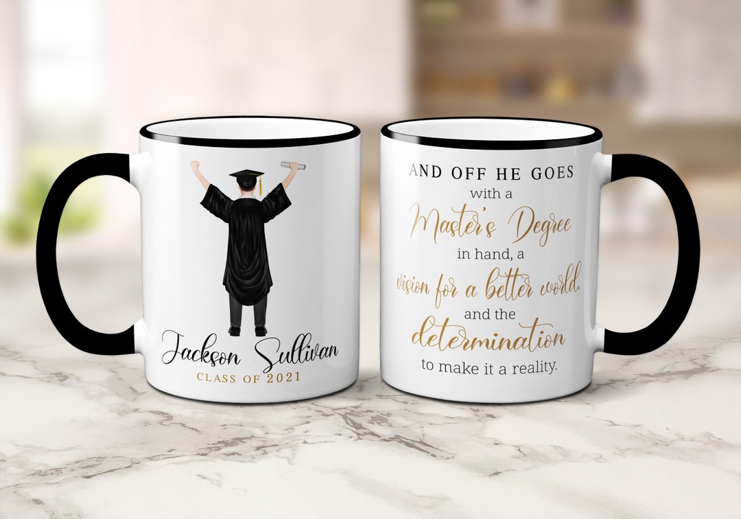 Custom Graduation Mug for Him With Name and Degree, Personalized
