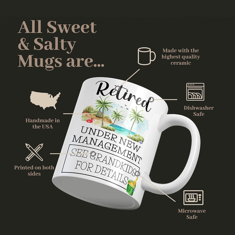Retirement Gift for Grandparents, Retired Mug, Under New Management, See Grandkids for Details, Funny Retired 2024 Grandpa Full-time Grandma image 3