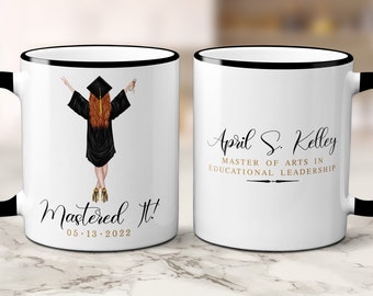 Custom Master's Degree Graduation Mug for Her with Name, Mastered It Mug, Graduate School Graduation Gifts for Women, Class of 2024 Gift
