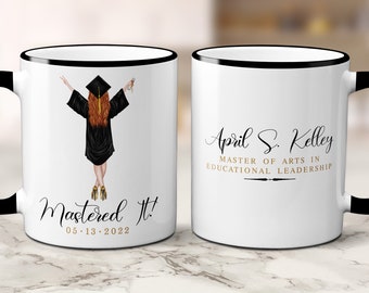 Custom Master's Degree Graduation Mug for Her with Name, Mastered It Mug, Graduate School Graduation Gifts for Women, Class of 2025 Gift
