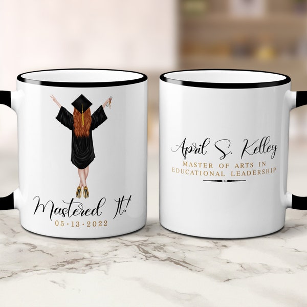 Custom Master's Degree Graduation Mug for Her with Name, Mastered It Mug, Graduate School Graduation Gifts for Women, Class of 2024 Gift