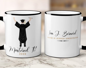 Custom Master's Degree Graduation Mug for Him with Name, Mastered It Gifts for Men, Graduate School College Class of 2024 Gift