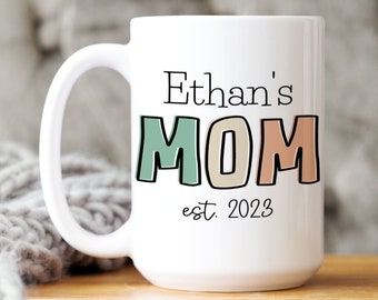 Customizable Mom Mug, New Baby Gift for First Time Mom, Personalized Mom Cup from Son Daughter, Cute Mothers Day Birthday Christmas Gift