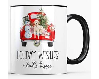 Goldendoodle Gifts for Dog Mom, Christmas Dog Mug, Holiday Wishes and Doodle Kisses Mug for Pet Owner, Dog Lover Gift