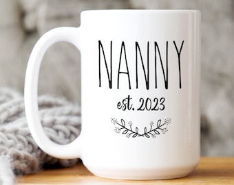 Nanny Mug Gifts for Nanny, Custom Grandma Mug for New Grandparent, Pregnancy Reveal Gift for Mothers Day, Promoted to Nanny est 2024 2024