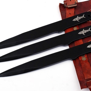 Juego de cuchillos arrojadizos Black Flying Lifter con funda de cuero, juego de cuchillos arrojadizos, cuchillas arrojadizas con funda, juego de cuchillos arrojadizos tácticos