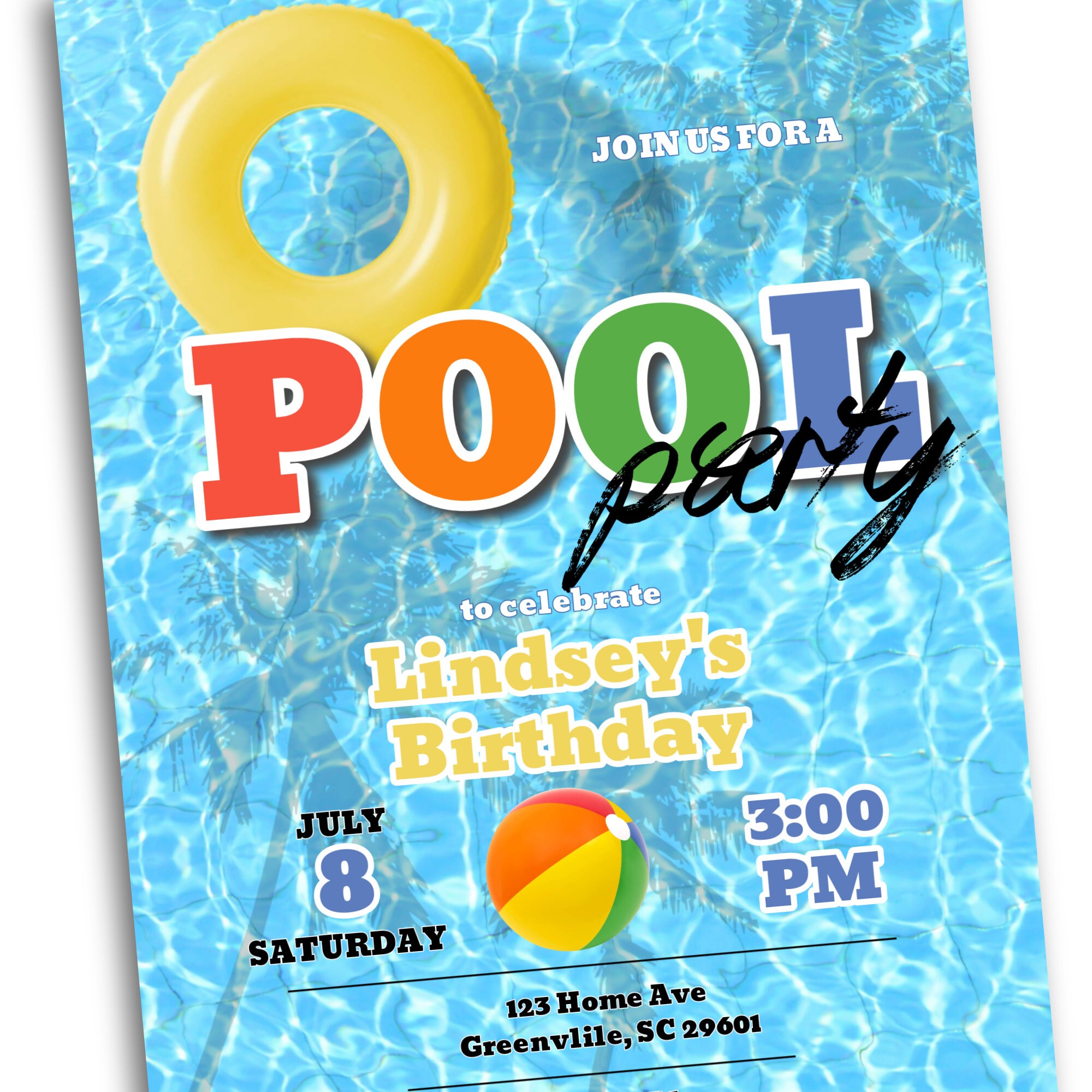 Pool Party Invitation Adult Pool Party Invitation Kids Pool Etsy