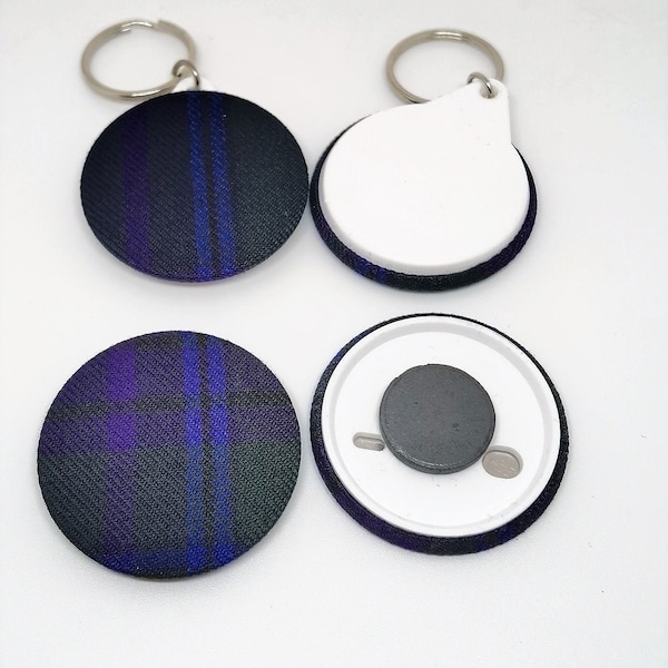 Fridge Magnet & Keyring Gift Set, 45mm Spirit of Scotland Tartan Fridge Magnet and Keyring, Plaid Button Memo Fridge Magnet, Scottish Gift