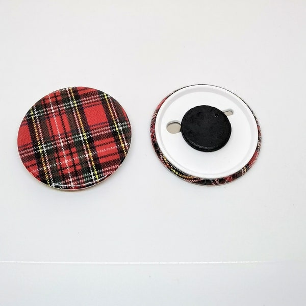 Tartan Fridge Magnet, 45mm Red Royal Stewart Mini Tartan Fabric Button Fridge Magnet, Plaid Memo Board Magnet, Small Scottish Gift