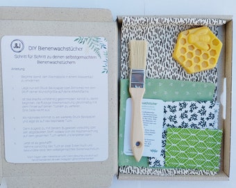 DIY beeswax cloths - set of 4 boxes to make yourself - green patterns