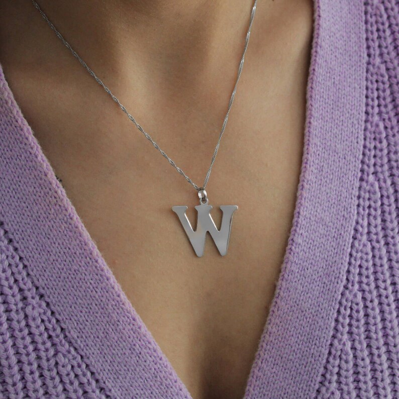 Letter Necklace, Alphabet necklace, Initial Necklace, Letter Pendant, Big Letter Necklace, M necklace, C necklace, Letter Jewelry, Silver image 8