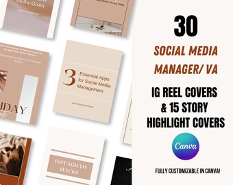 Social Media Manager + VA Instagram Reel Covers & Story Highlight Covers, Marketing Templates, IG Reels, Modern Minimalistic, SMM, Instagram