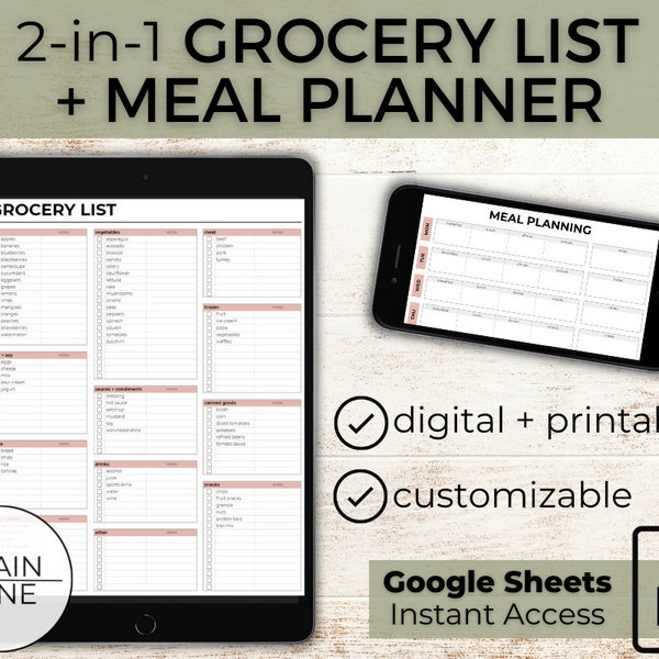 Grocery List + Meal Planner | Google Sheets | Digital Management