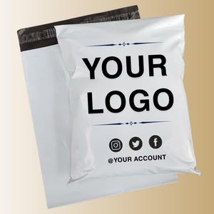 100–1000 anpassade fraktpåsar, vita. Personliga plastreklampapper med logotyp för småföretag, miljövänliga förpackningar, reklampapper för e-handel.