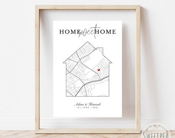 Home Map Print • Personalised Housewarming gift • New Home Wall Art • Moving Home Gifts • Unframed