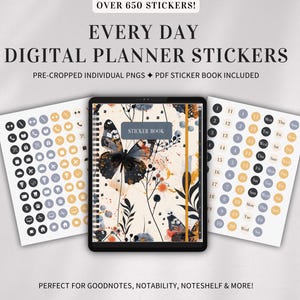 Paquete de pegatinas digitales para todos los días: pegatinas precortadas para Goodnotes y iPad, pegatinas PNG individuales y pegatinas estéticas para planificadores digitales.
