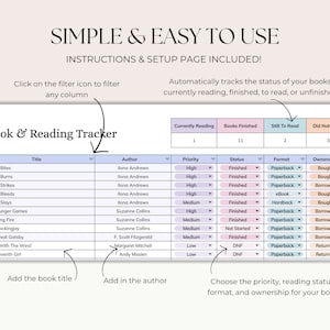 Book Tracker Spreadsheet, Reading List, Google Sheets Reading Tracker ...