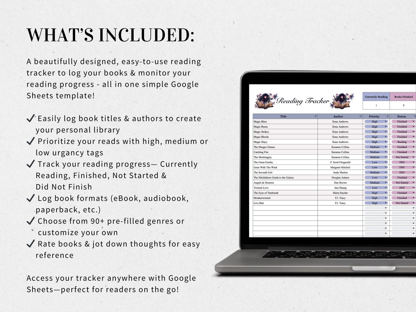 Book Tracker Spreadsheet, Reading Log Google Sheets, Reading Journal ...