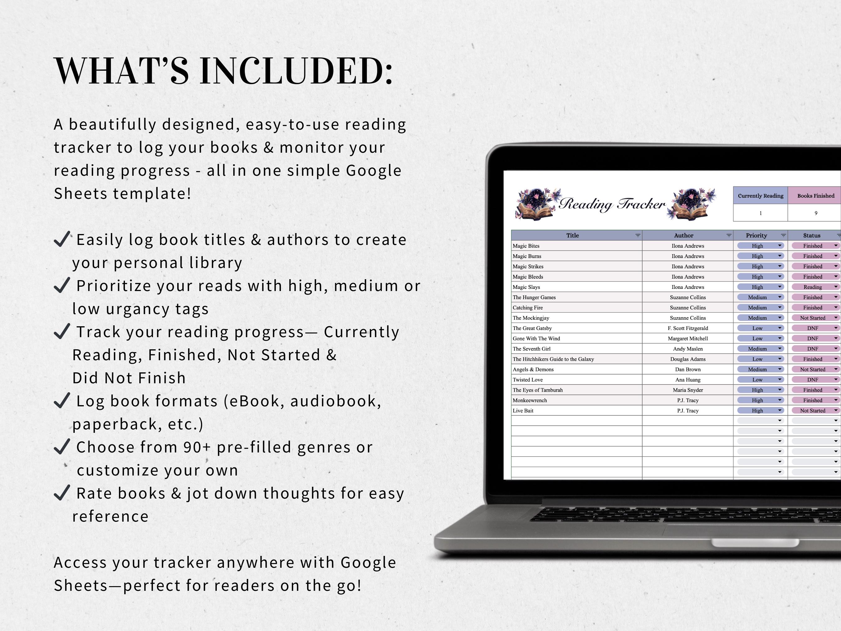 Book Tracker Spreadsheet, Reading Log Google Sheets, Reading Journal ...