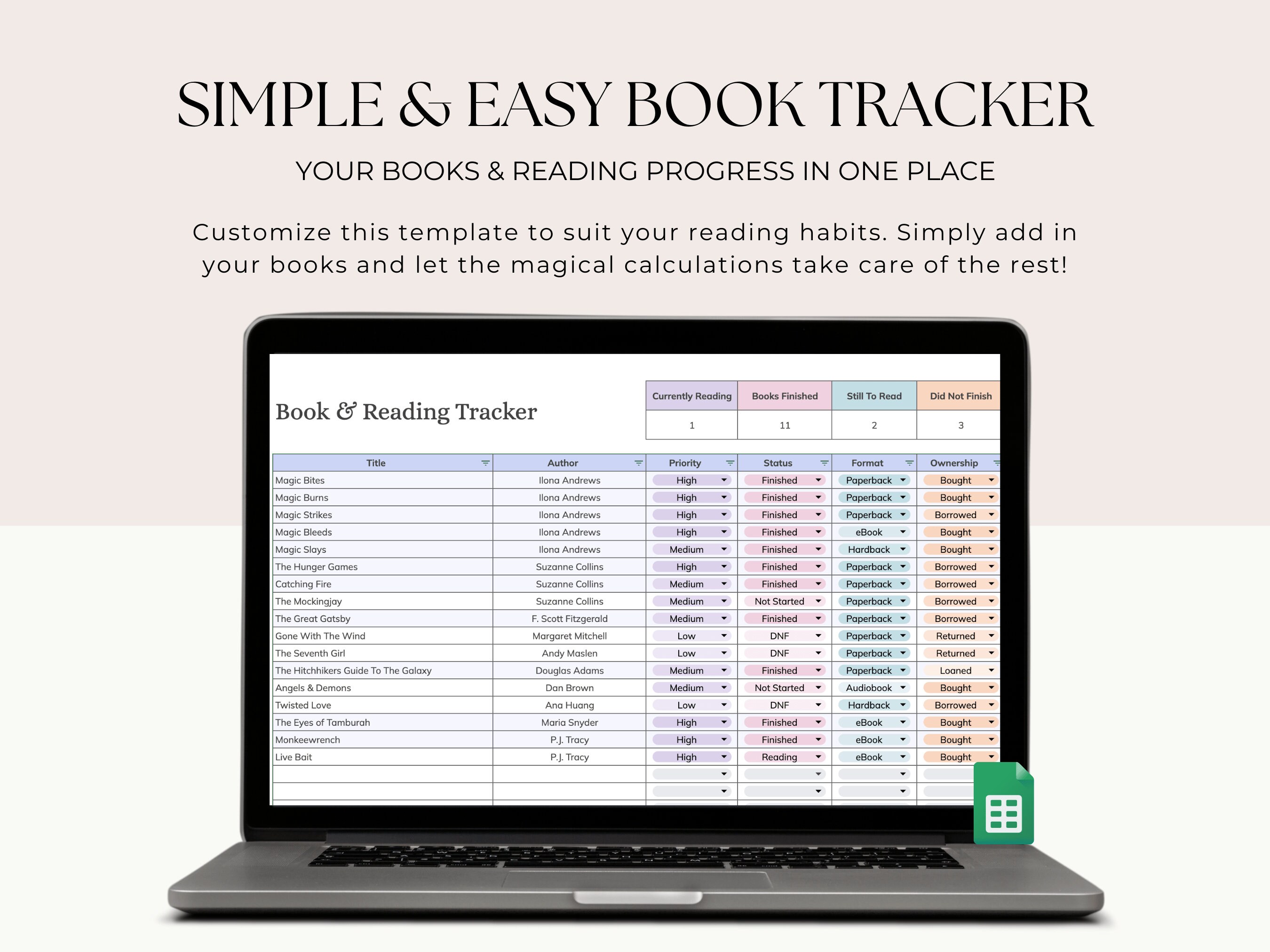 Book Tracker Spreadsheet, Reading List, Google Sheets Reading Tracker ...