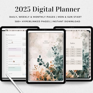 2025 Digital Planner Goodnotes, Dated Planner, Digital Calendar, Daily Weekly Monthly Planner, Hyperlinked Digital Planner, Portrait Planner