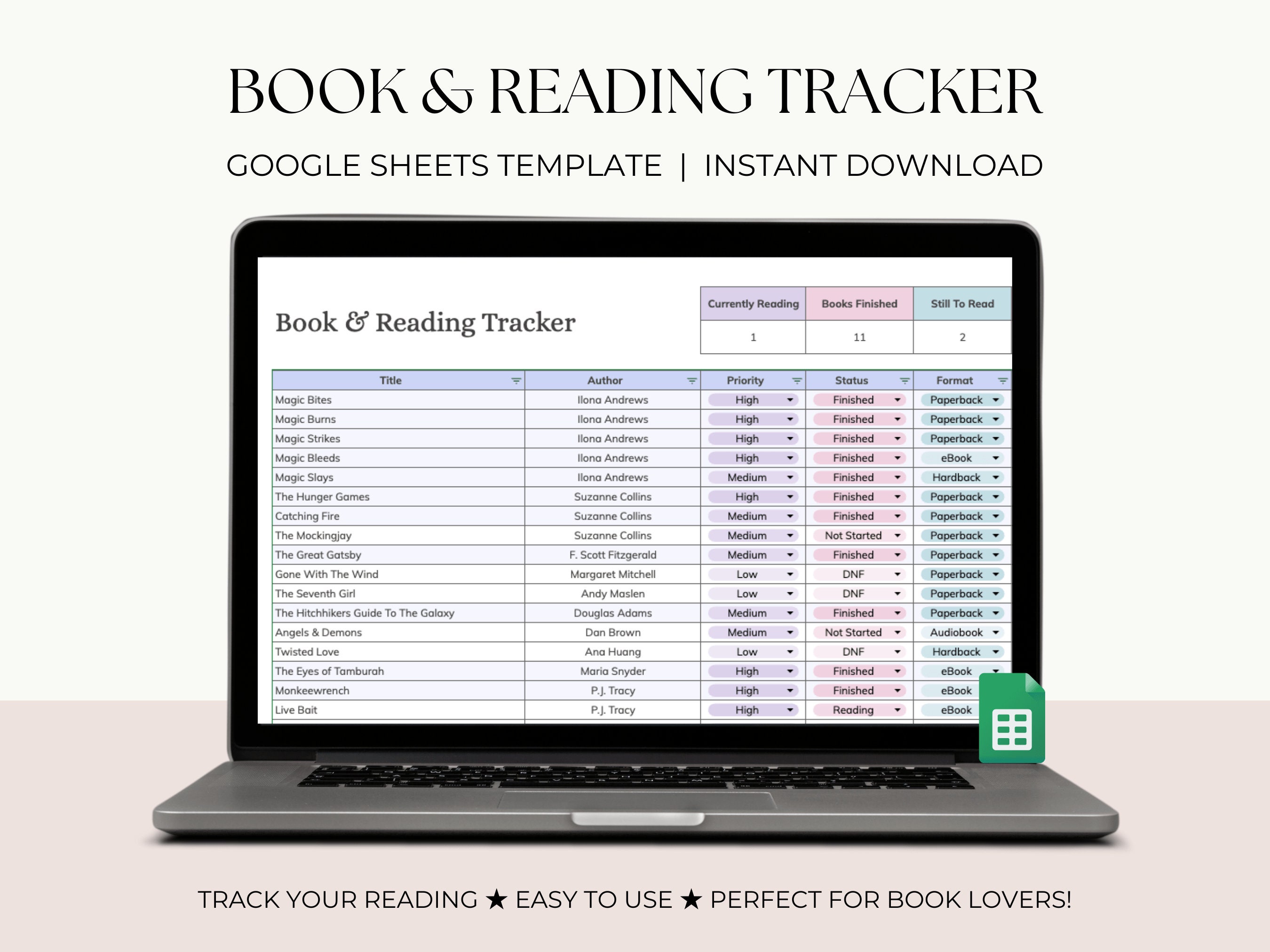 Book Tracker Spreadsheet, Reading List, Google Sheets Reading Tracker ...