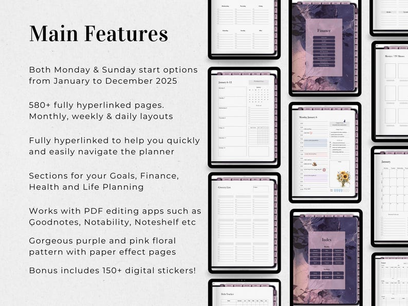 2025 Digital Planner for Goodnotes, Ipad, Notability, All-in-one Dated ...
