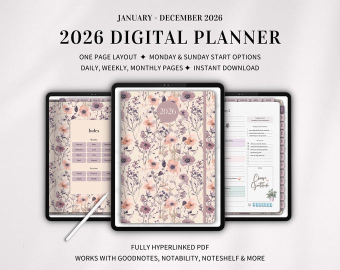2026 Digital Planner for Goodnotes, Notability, iPad and Tablet, Dated ...