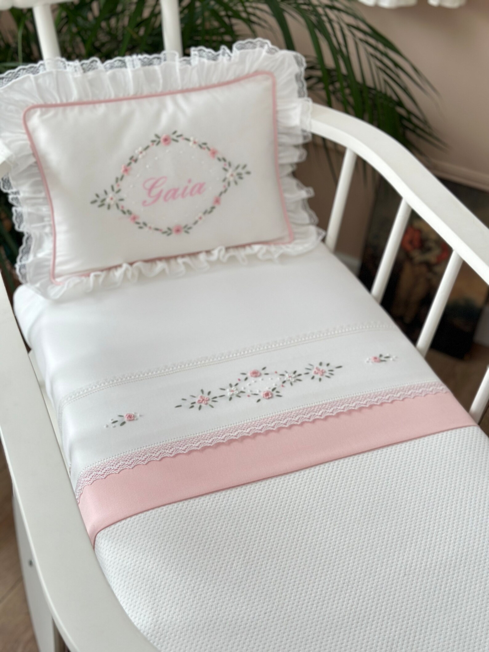 Lily Pink Personalized 4 Piece Baby Quilted Bedspread Set , Hand