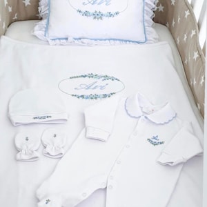 İstanbul Series Blue Baby Boy Newborn Outfit | Handmade Brazilian Embroidery | Hospital Outfit | Personalized Baby Shower Gift