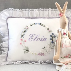Butterfly Hand Embroidered Baby Pillow | Personalized Cotton Keepsake