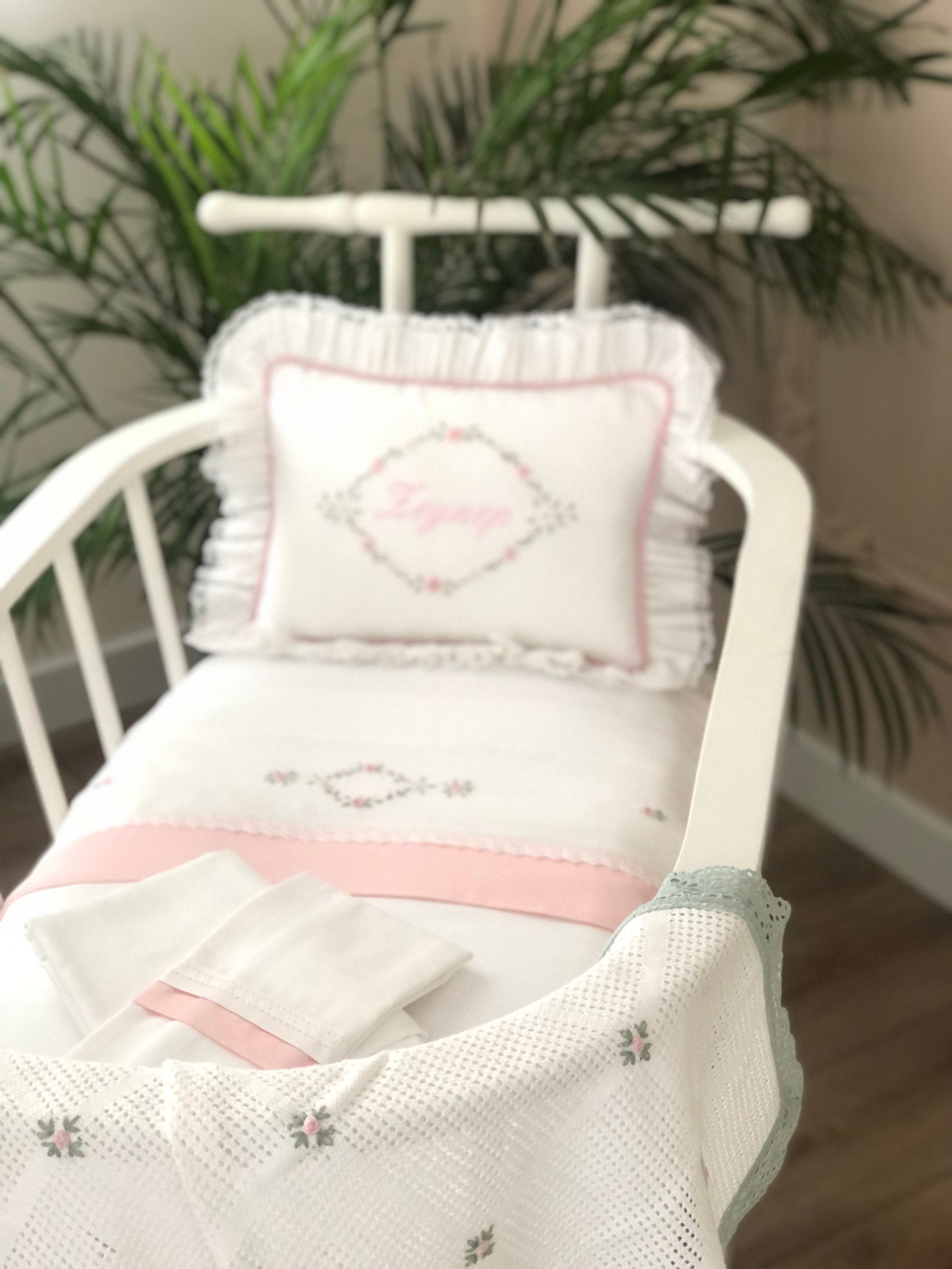 Lily Pink Personalized 4 Piece Baby Quilted Bedspread Set , Hand