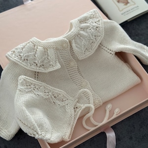 Erantis Model Hand Knitted Baby Cardigan and Bonnet Set | Organic Cotton Baby Jacket | Baby Bonnet | Baby Girl | Baby Shower Gift