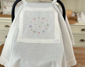 Butterfly Car Seat Cover: 100% Linen Stroller Canopy with Mosquito Net