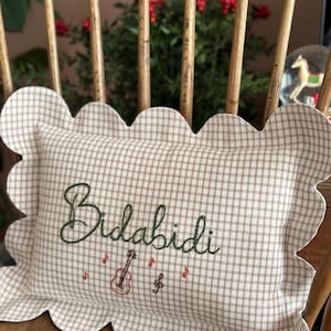 Hand-Embroidered Scalloped Baby Pillow | Personalized First Word Gift